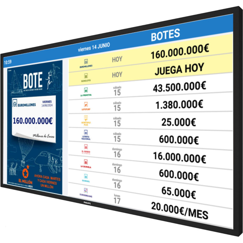 LotoPoint TV en horizontal mostrando los botes en juego de SELAE