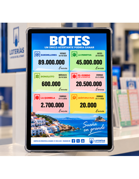 Tablet LotoPoint 14 en el escaparate de una administración de lotería
